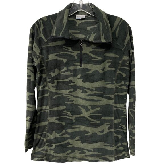 Columbia Camo Fleece 1/4 Zip Sweater Green Youth Size M - Picture 1 of 4
